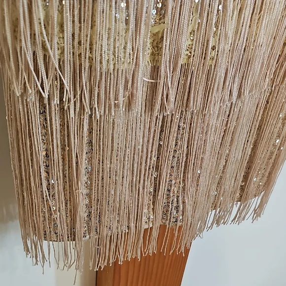 Gold and Cream Fringe Mini Flapper 40s Style Evening Dress - Picture 5 of 12